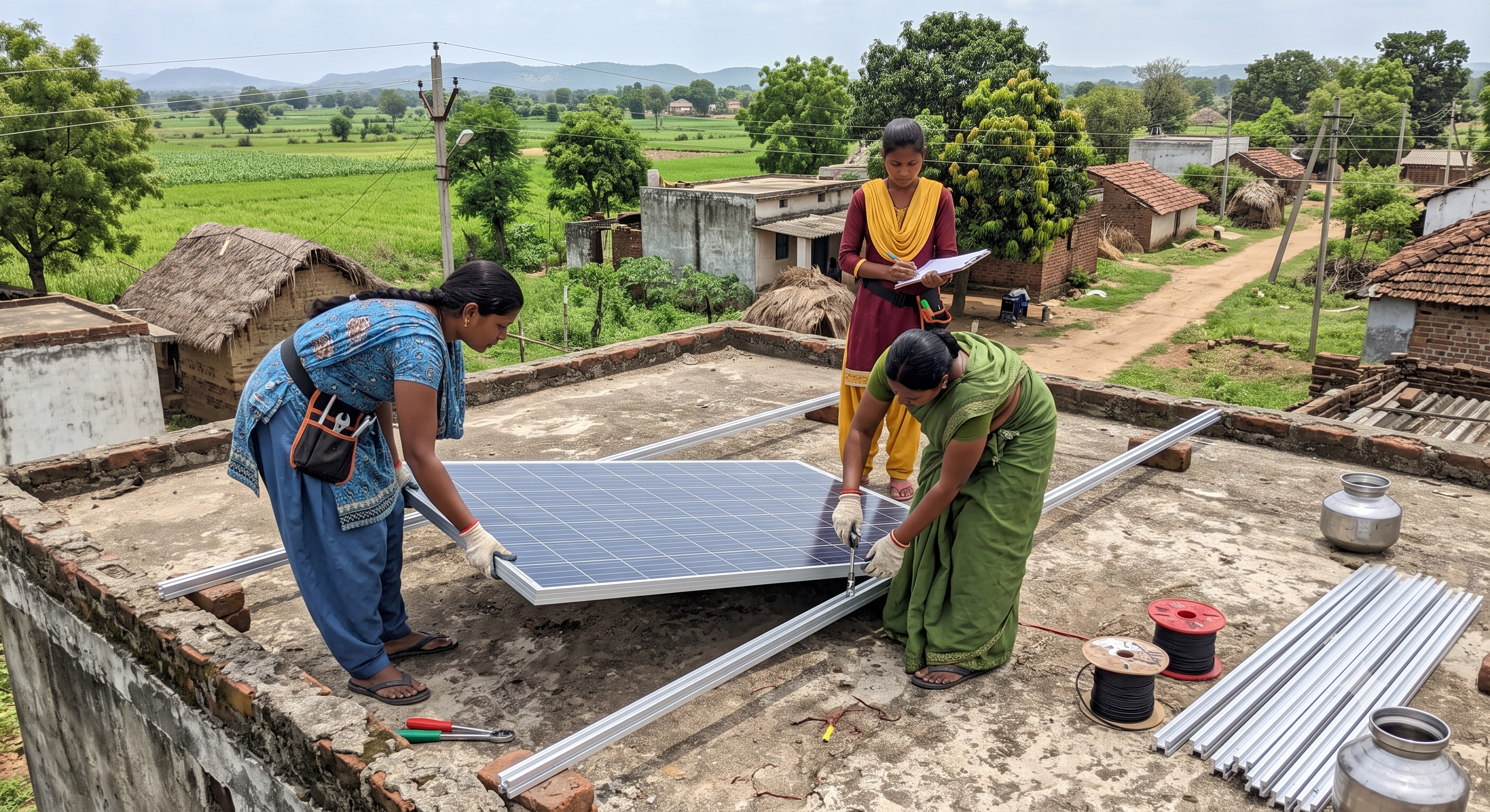 Solar Didi installing rooftop solar panels under the Surya Saheli initiative